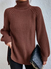 Pull décontracté à col roulé pour femme, pull ample fendu